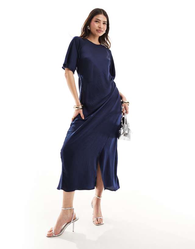 asos design wrap midi dress flutter sleeve in navy Corset maxi dress The ASOS DESIGN twist *leland* Select Color:Winery