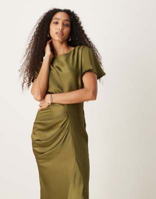 Asos Design Flutter Sleeves Satin Maxi Dress