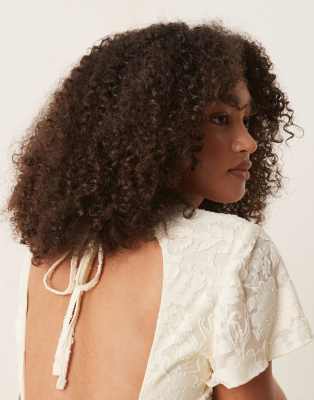 Asos Design Flutter Sleeves V Neck Mini Dress In Neutral