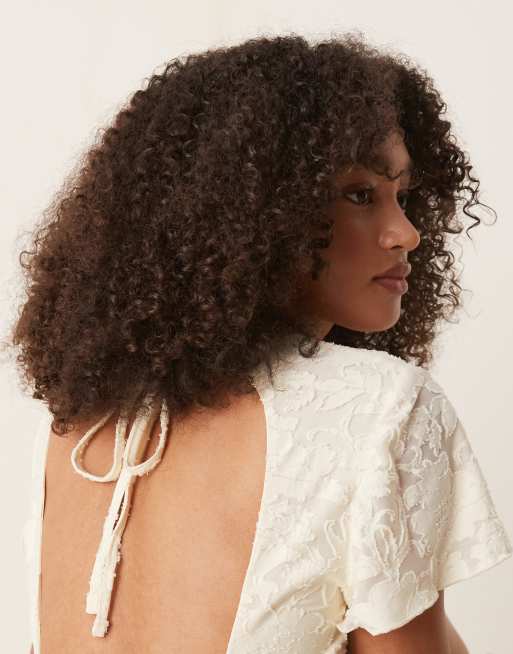 ASOS DESIGN flutter sleeves v neck mini dress in neutral burnout, 2 of 4