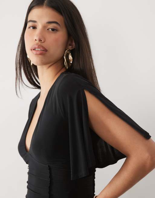 ASOS DESIGN flutter split sleeve seamed top in black, 3 of 4