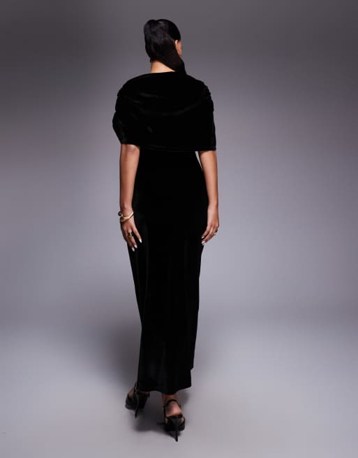 ASOS DESIGN - Fluwelen maxi-jurk in cape-stijl in zwart, 3 van 4