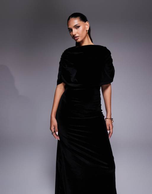 ASOS DESIGN - Fluwelen maxi-jurk in cape-stijl in zwart, 4 van 4