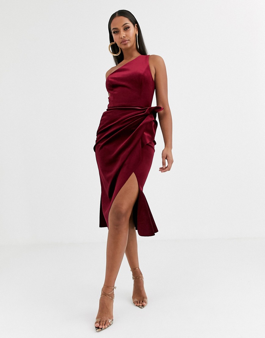 ASOS DESIGN - Fluwelen midi-jurk met blote schouder-Rood