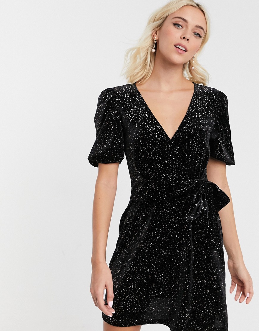 ASOS DESIGN - Fluwelen mini-jurk met glitter-Zwart