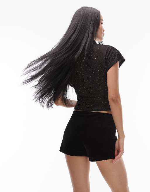 ASOS DESIGN - Fluwelen mini short in zwart, 4 van 5