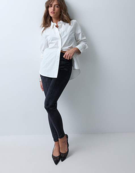 ASOS DESIGN fluwelen skinny broek met hoge taille in zwart - view 1