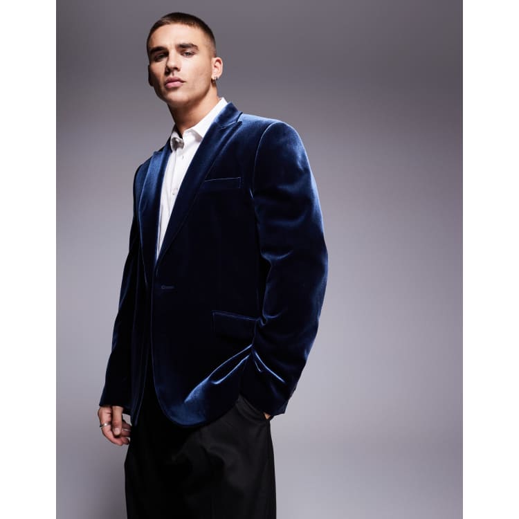 Herenjas Slim Fit Blazer fluweel Tuxedo bruiloft met één knop - Large
