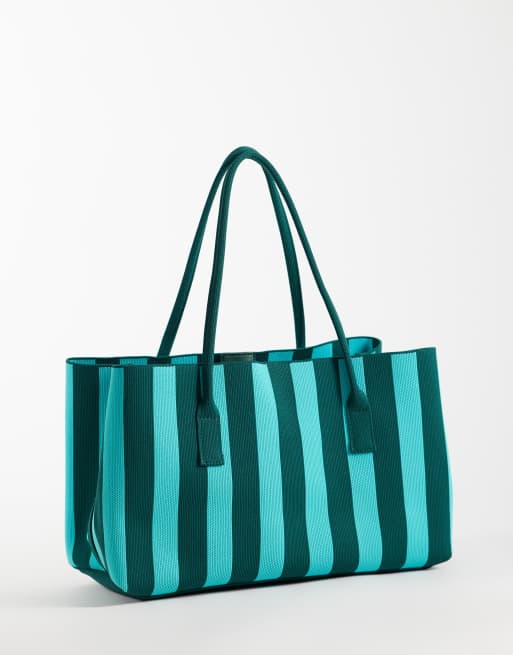 ASOS DESIGN - Fly - Bolso tote a rayas azules y verdes de punto, 4 de 4