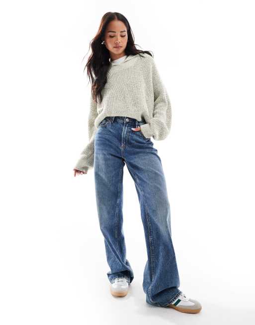 ASOS DESIGN fly collar sweater in neppy yarn in khaki