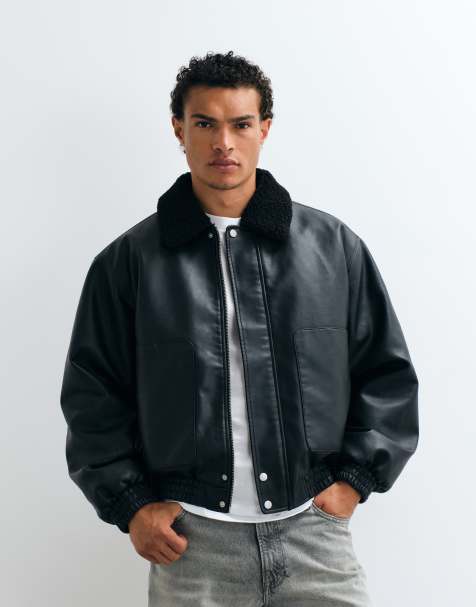 ASOS DESIGN flygjacka i svart läderimitation - view 1