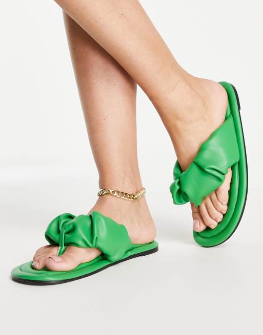 ASOS DESIGN Flying ruched toe thong sandals in green ASOS