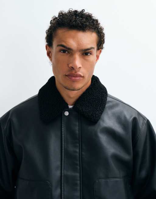ASOS DESIGN flyverjakke i imiteret læder i sort, 4 af 5