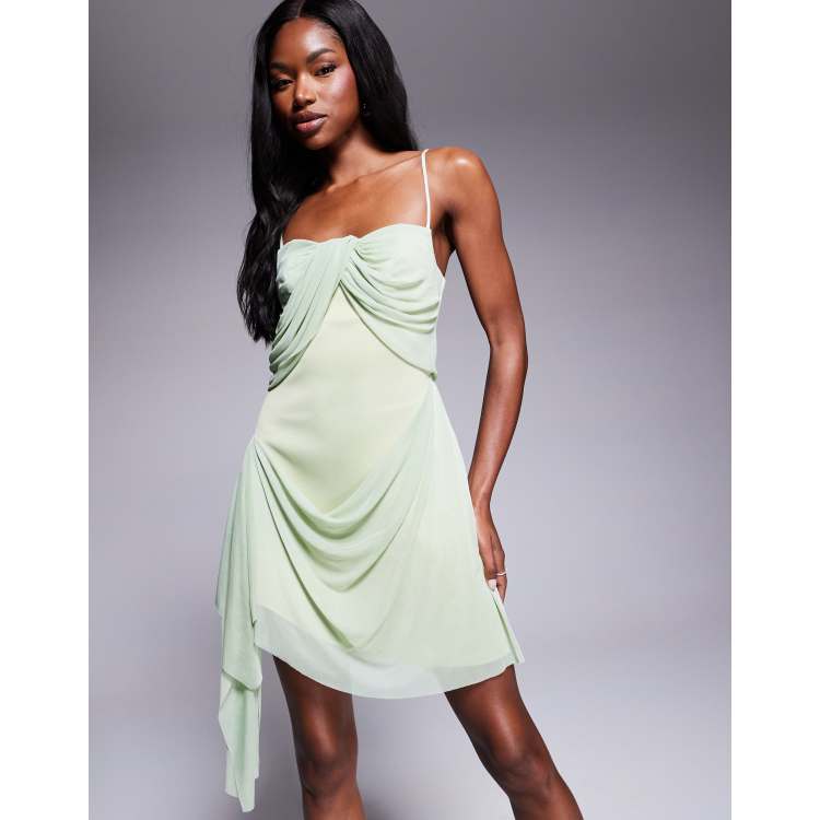 asymmetrical mesh drape dress Yvette Slip Maxi Dress With Asymmetrical Hem - White