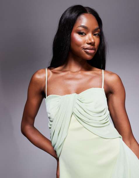 midaxi bridesmaid dress Sage Satin One-Shoulder Sloane Maxi Color:X20-16  Olive Green ensuring a flattering silhouette giftguideall Black Tights Best Leggings