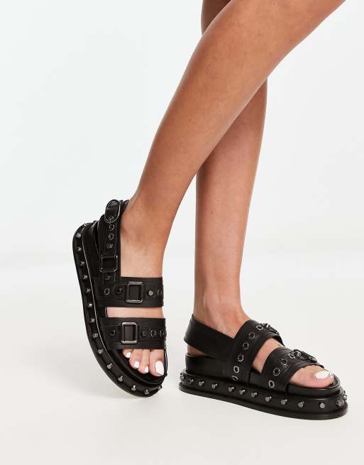 Black studded best sale sandals flat