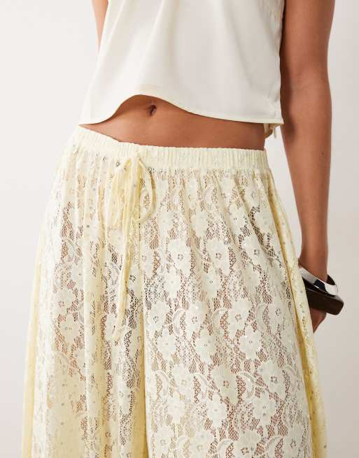 ASOS DESIGN foil sheer lace balloon pants in yellow, 3 of 5