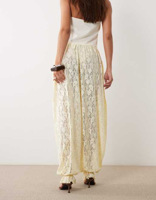 ASOS DESIGN foil sheer lace balloon trouser in yellow, 5 of 5