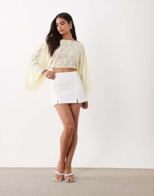 ASOS DESIGN foiled lace asymmetrical cape top in yellow, 3 of 4