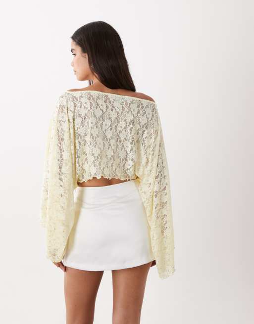 ASOS DESIGN foiled lace asymmetrical cape top in yellow, 4 of 4