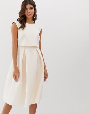 asos design fold back crop top midi prom dress