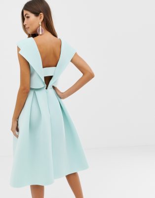 asos design crop top midi prom dress with twist detail