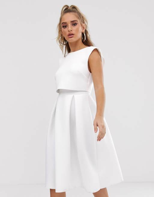 Fold back crop shop top midi prom dress