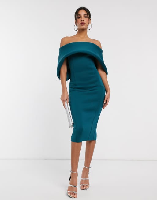 ASOS DESIGN fold front bardot midi pencil dress ASOS