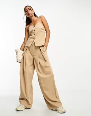 Asos Design Fold Front Pants In Camel-neutral