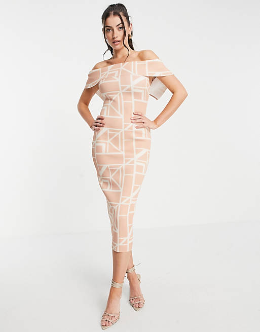 ASOS DESIGN fold front pencil midi dress in grid print