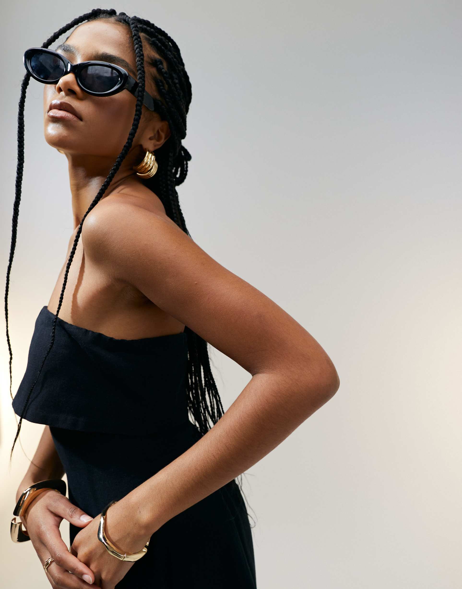 asos design fold over bandeau midi dress in black