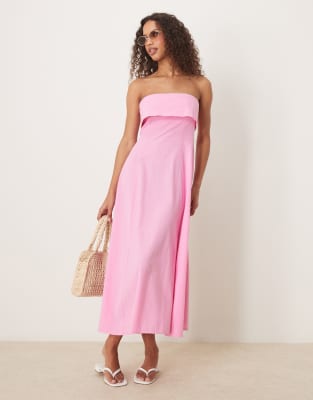 fold over bandeau midi dress in pink