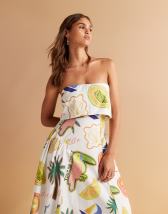Threadbare bandeau midi dress with shirred bust in postcard print