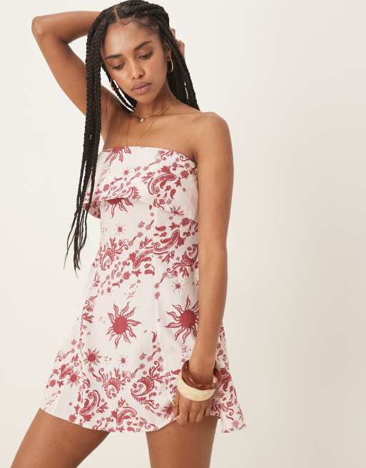 ASOS DESIGN fold over bandeau mini dress in bandana print | ASOS