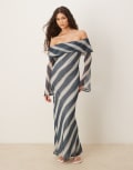 [ASOS DESIGN] ASOS DESIGN fold over bardot midi dress in blue stripe print-Multi 4 Stripe