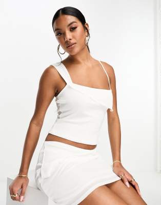 ASOS DESIGN square halter neck crop top in white