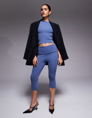 Asos Design Fold Over Capri Pants In Blue