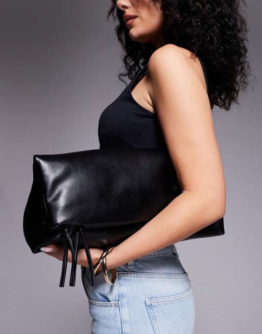 ASOS DESIGN fold-over clutch bag in black