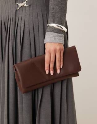 Asos Design Fold-over Clutch Grab Bag In Brown