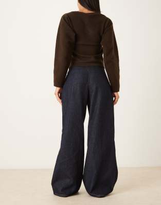 Asos Design Fold-over Jeans With Tie Waist In Brown