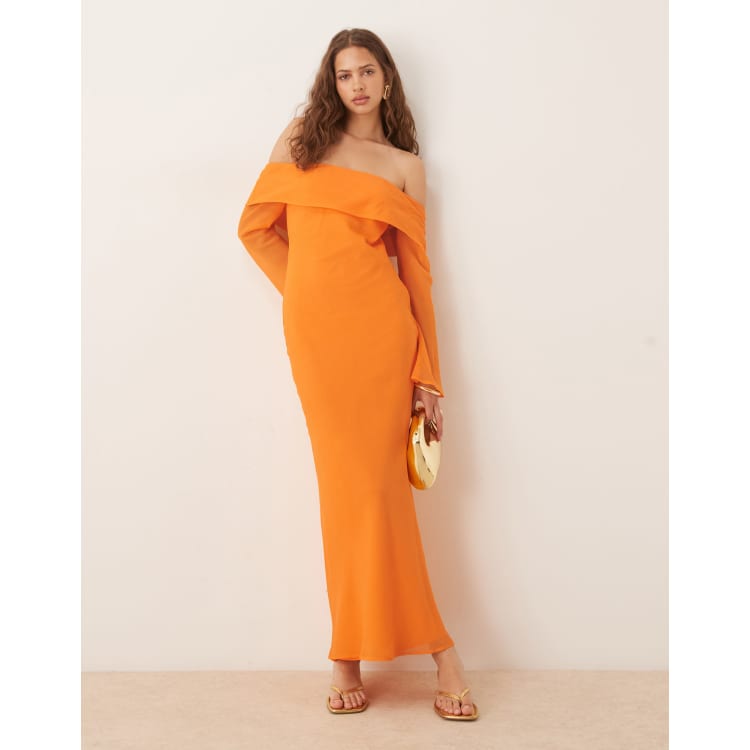 orange off the shoulder midi dress Charming Off Shoulder Maxi Dress