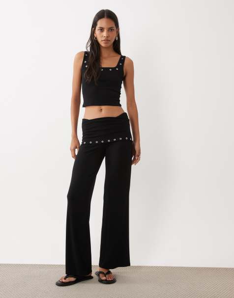 ASOS DESIGN fold over pants with eyelet details in black (part of a set) - view 1