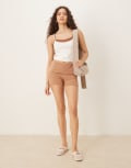 [ASOS DESIGN] ASOS DESIGN fold-over ribbed hot pants in mocha-Brown XS Mocha