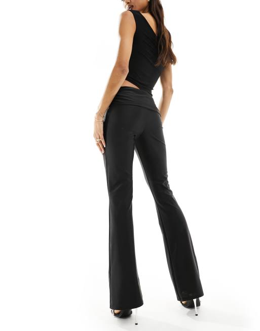 Black High Waisted Ruched Bum Jersey Flared Trousers