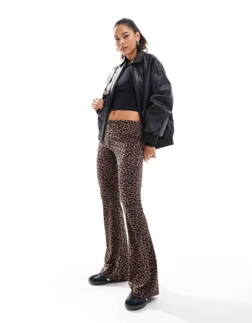 ASOS DESIGN cotton poplin wide leg trousers in leopard print