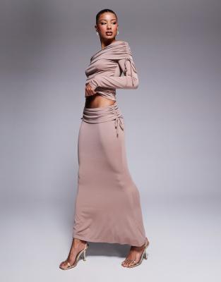 Asos Design Fold Over Waist Fishtail Maxi Skirt With Side Ruching In Purple