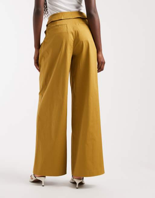 ASOS DESIGN fold over waist pants in dried tobacco, 3 of 5