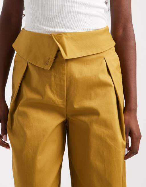 ASOS DESIGN fold over waist pants in dried tobacco, 4 of 5