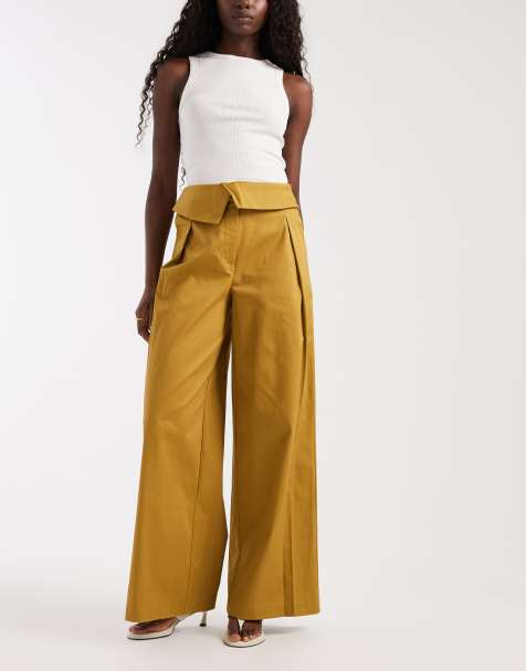 ASOS DESIGN fold over waist trouser in dried tobacco - view 1