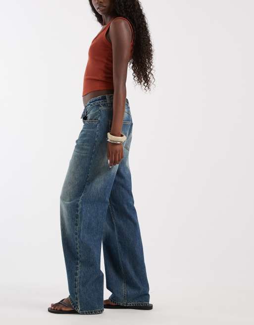 ASOS DESIGN fold over waistband jean in vintage wash, 2 of 5